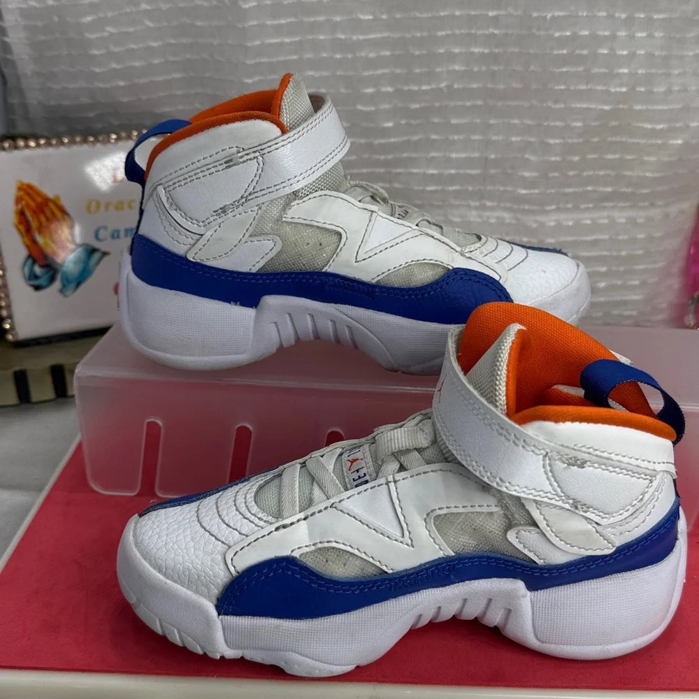 (N1)Jordan Jumpman-Unisex Baby Sneakers (11C,Boy and Girl),White,Blue and Orange - Picture 2 of 14
